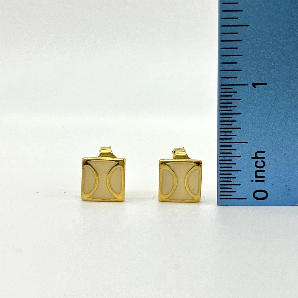 Square Clip On‎ Earrings Gold Tone Geometric Statement Earrings